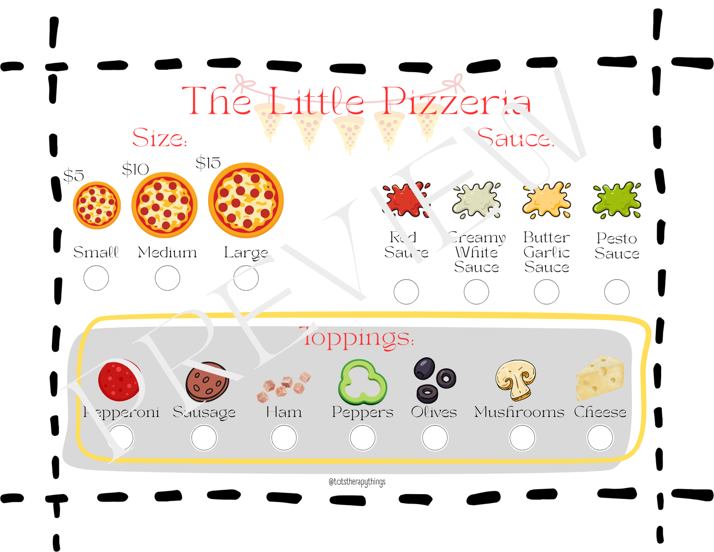 "The Little Pizzeria" Playroom Printables